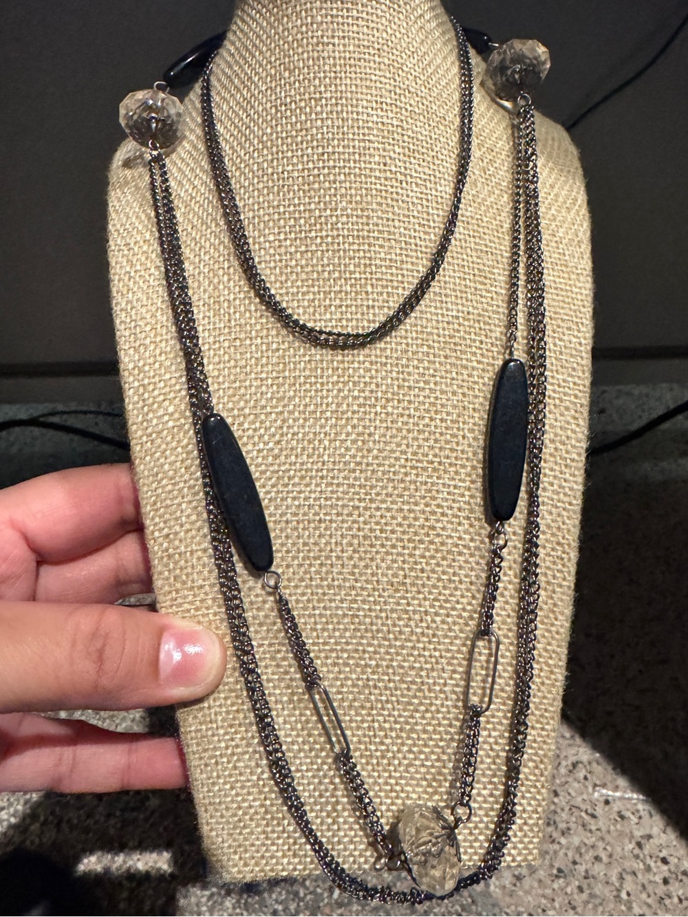 Layered Black and Gunmetal Beaded Women's Necklace